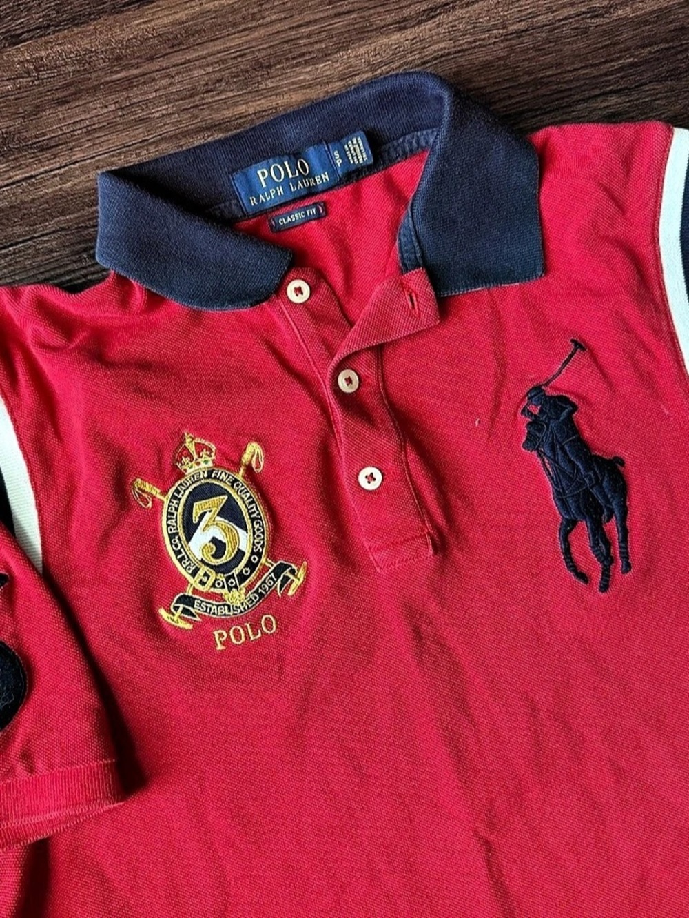 Polo Ralph Lauren Gold Crown King Crest Embroidery Big Pony Rugby Royal Shirt S